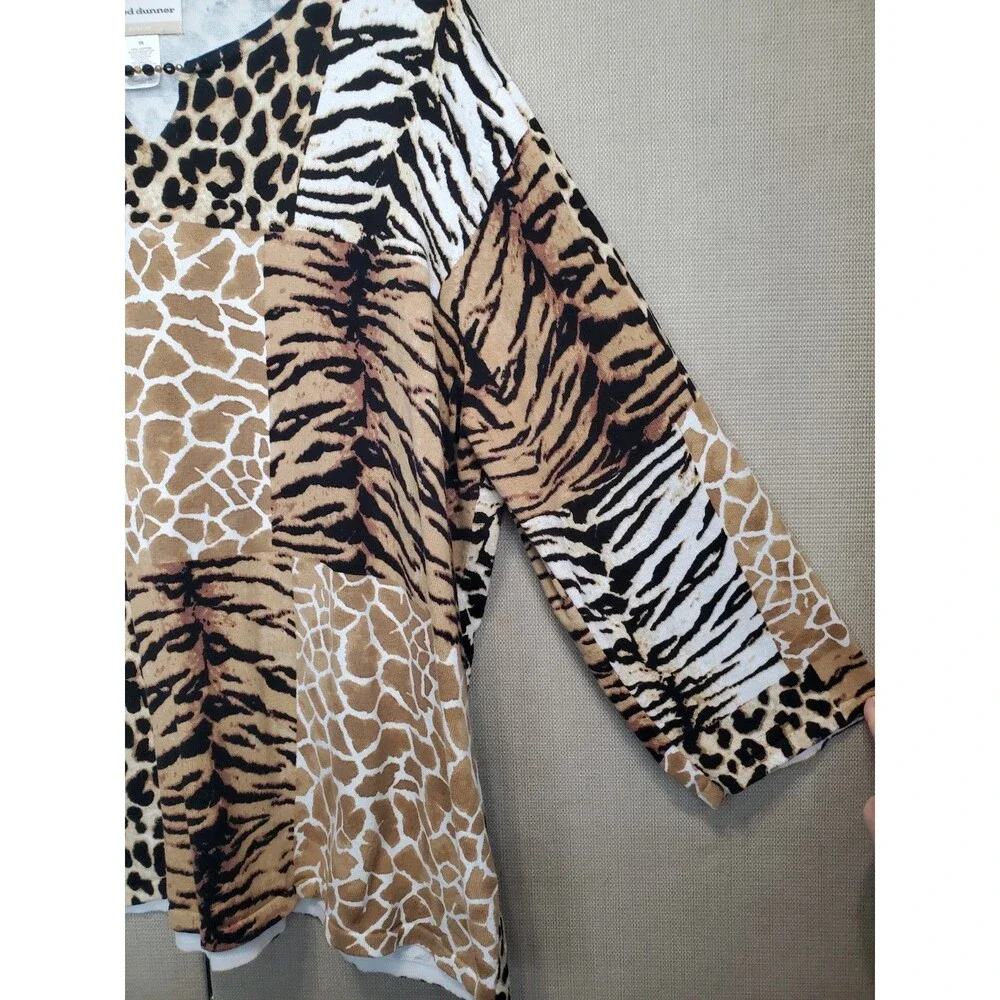 Alfred Dunner Woman Patchwork Animal Print Beaded Split Neck Sweater Tunic Sz 3X
